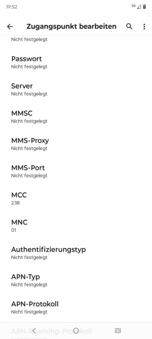 Scrollen Sie nach unten und geben Sie MMS-Informationen ein