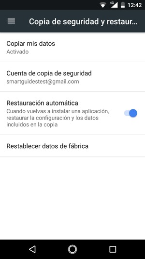 Seleccione Cuenta de copia de seguridad