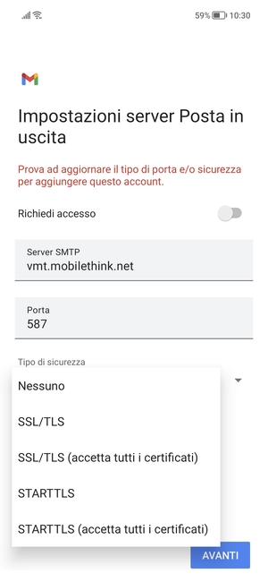 Seleziona Nessuno e AVANTI
