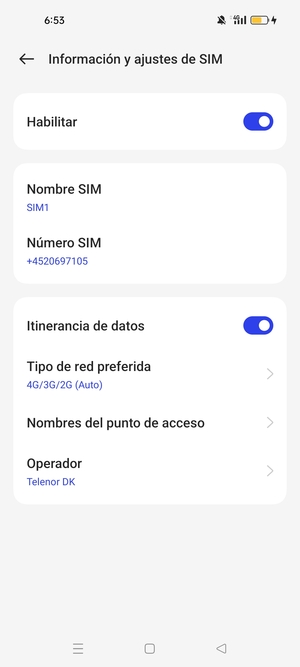 Activar o desactivar Itinerancia de datos