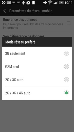 Sélectionnez 2G / 3G auto