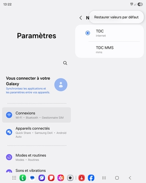 Sélectionnez Restaurer valeurs par défaut