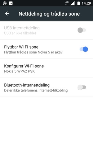 Telefonen din er konfigurert for bruk som et modem