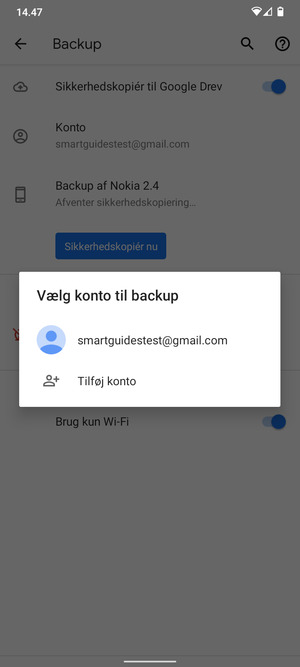 Vælg din sikkerhedskopi-konto