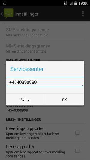 Skriv inn Servicesenter nummer og velg OK