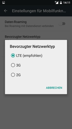 Wählen Sie die gewünschte Option
