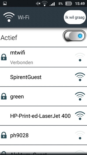 U bent nu verbonden met het WiFi-netwerk