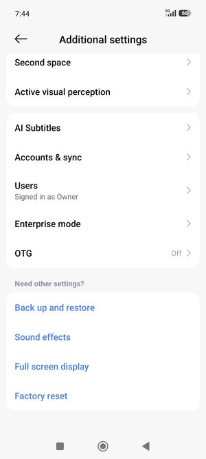 Scroll to and select Accounts & sync