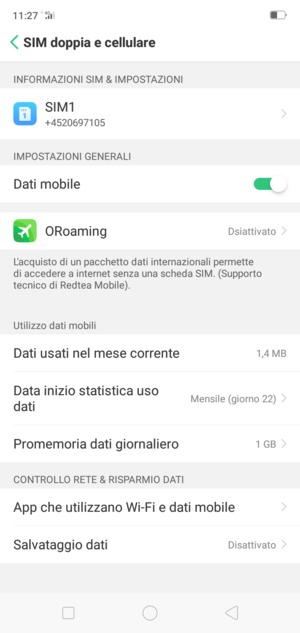 Seleziona SIM1 o SIM2