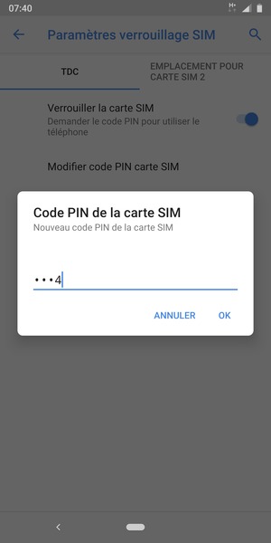 Saisissez votre Nouveau code PIN de la carte SIM et sélectionnez OK