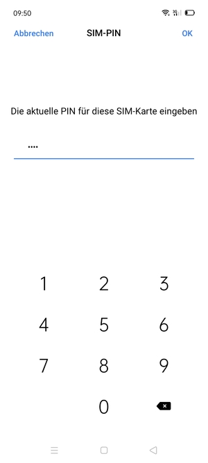 Geben Sie aktuelle PIN für die SIM-Karte ein und wählen Sie OK