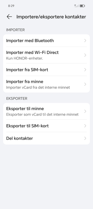 Velg Importer fra SIM-kort