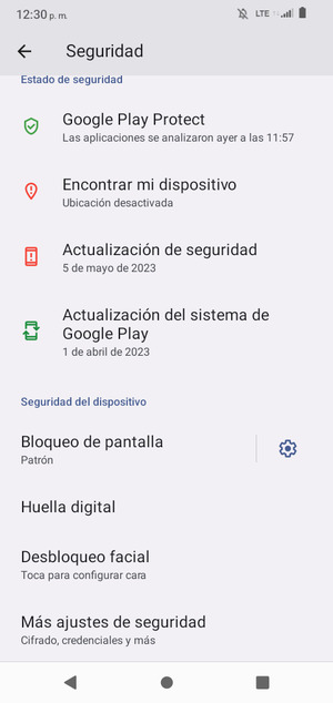 Para cambiar el PIN de la tarjeta SIM, vaya al menú Seguridad y desplácese y seleccione Más ajustes de seguridad