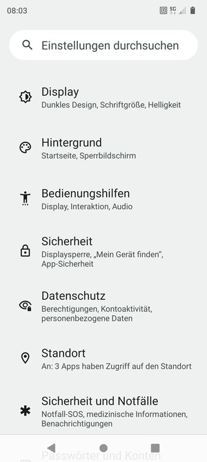 Scrollen Sie und wählen Sie Sicherheit