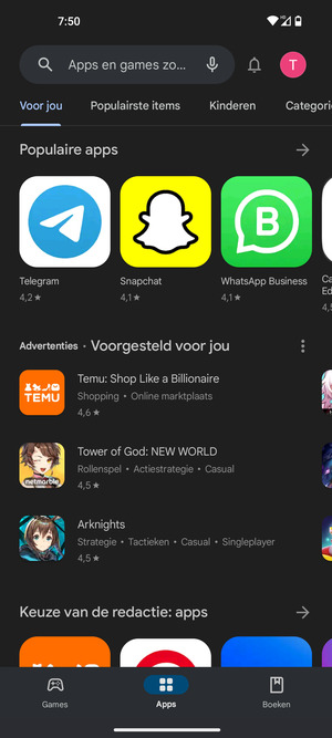 Selecteer de zoekbalk