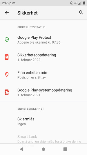 For å aktivere skjermlåsen, gå til Sikkerhet-menyen og velg Skjermlås