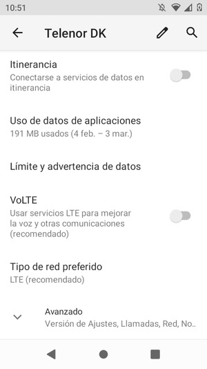 Para cambiar la red en caso de problemas de conectividad, desplácese y seleccione Avanzado