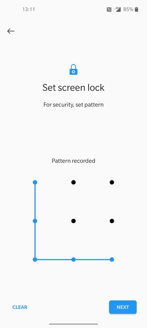 Draw an unlock pattern and select NEXT