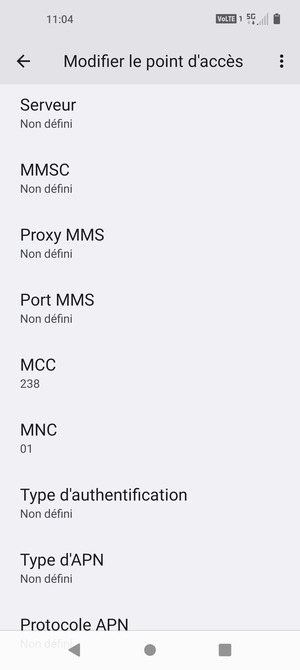 Faites défiler vers le bas et saisissez les informations MMS