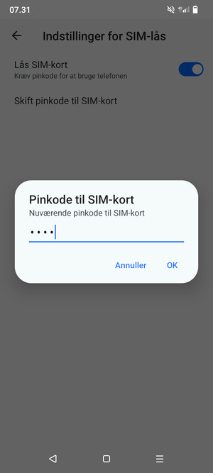 Indtast Nuværende PIN-kode til SIM-kort og vælg OK