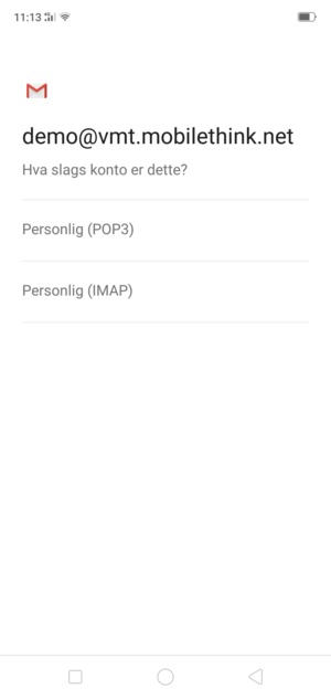 Velg Personlig (POP3) eller Personlig (IMAP)
