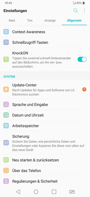 Scrollen Sie und wählen Sie Sicherung