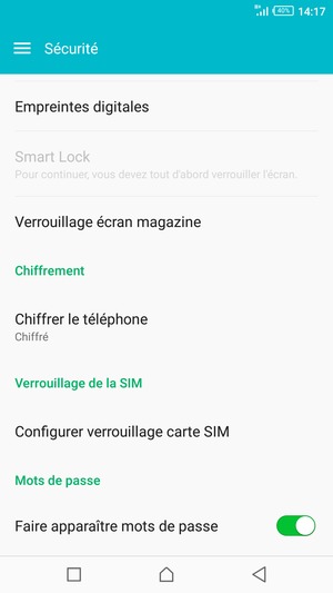 Faites défiler et sélectionnez Configurer verrouillage carte SIM