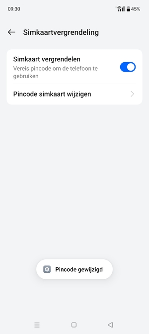 Uw Pincode voor simkaart is gewijzigd