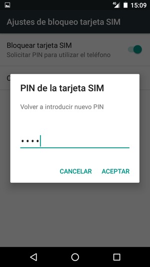 Confirme su nuevo PIN de la tarjeta SIM y seleccione ACEPTAR