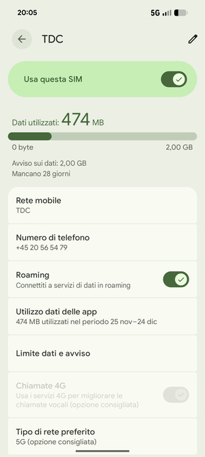 Attiva o disattiva Roaming