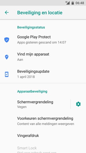 Om uw schermvergrendeling te activeren, ga naar het Beveiliging en locatie-menu en selecteer Schermvergrendeling