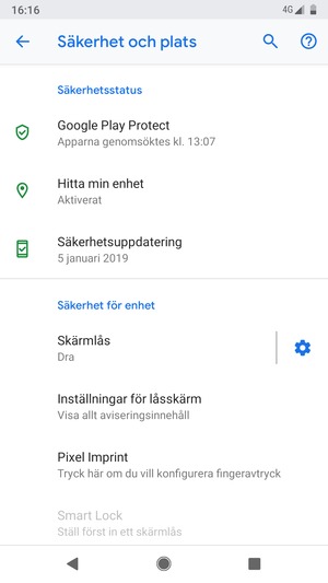 För att aktivera ditt skärmlås, gå till Säkerhet och plats-menyn och välj Skärmlås
