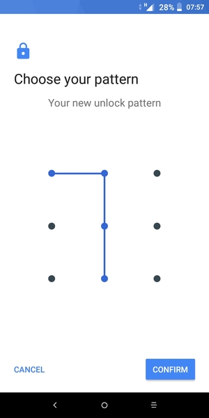 Draw the unlock pattern again and select CONFIRM
