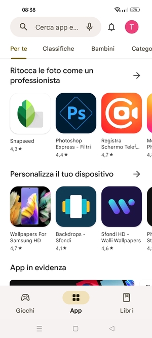 Seleziona la barra di ricerca