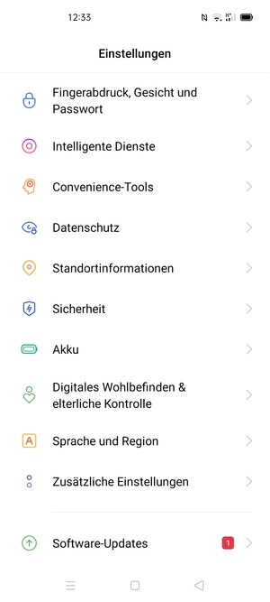 Scrollen Sie und wählen Sie Sicherheit