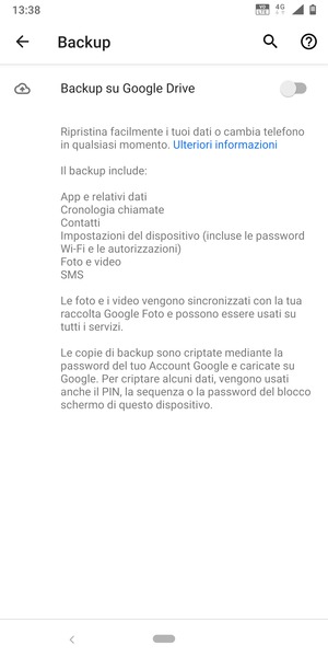 Attiva Backup su Google Drive