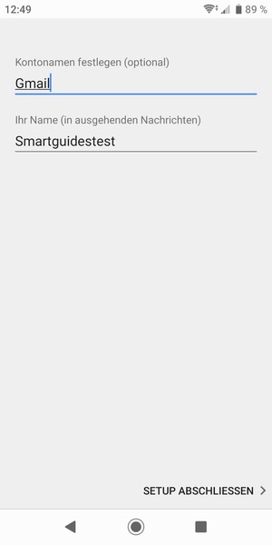 Geben Sie Ihrem Konto einen Namen und geben Sie Ihren Namen ein. Wählen Sie SETUP ABSCHLIESSEN