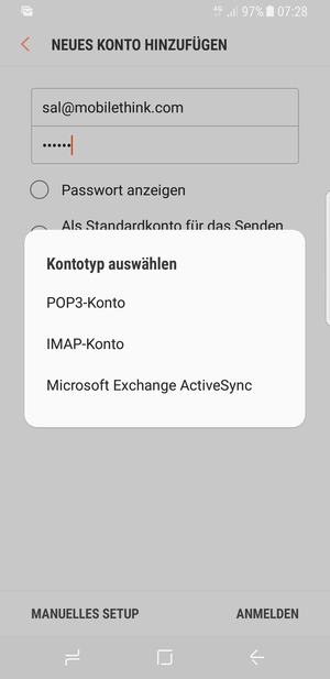 Wählen Sie Microsoft Exchange ActiveSync