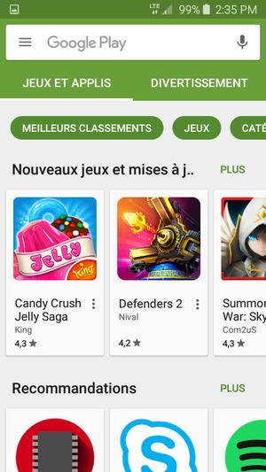 Sélectionnez la barre de Recherche