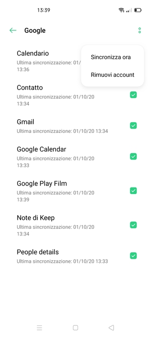 Seleziona Sincronizza ora