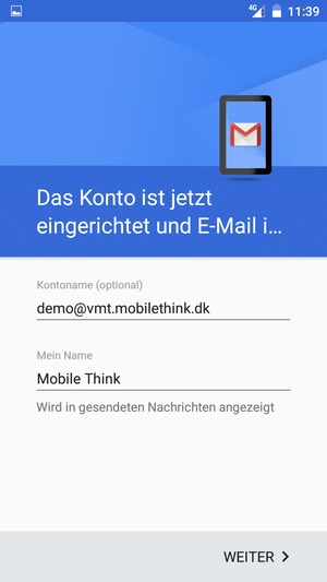 Geben Sie Ihrem Konto einen Namen und geben Sie Ihren Namen ein. Wählen Sie WEITER
