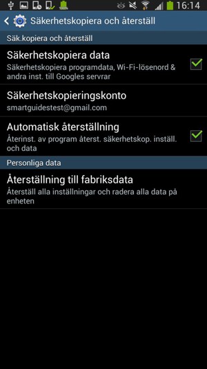 Välj Säkerhetskopieringskonto