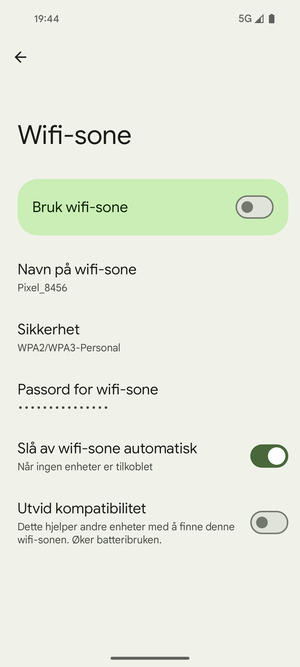 Velg Passord for wifi-sone