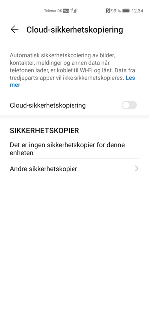 Slå på  Cloud-sikkerhetskopiering