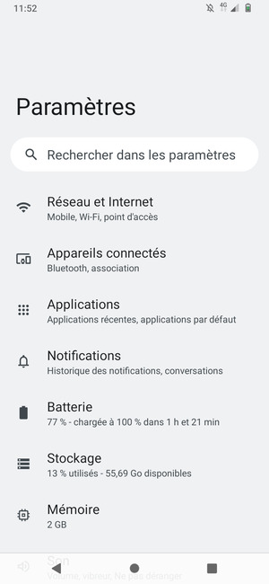 Sélectionnez Réseau et Internet