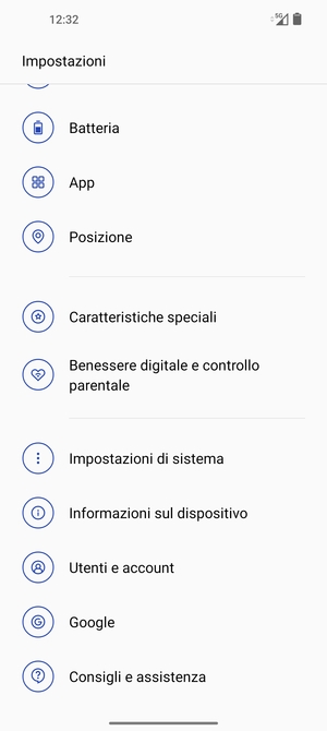 Scorri e seleziona Impostazioni di sistema