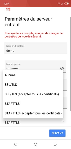 Sélectionnez Aucune puis SUIVANTE
