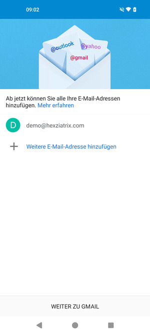 Wählen Sie WEITER ZU GMAIL