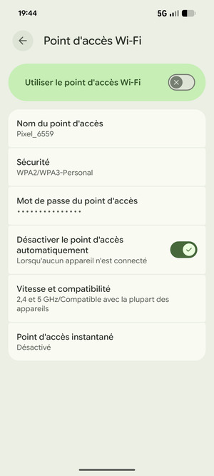 Sélectionnez Mot de passe du point d'accès
