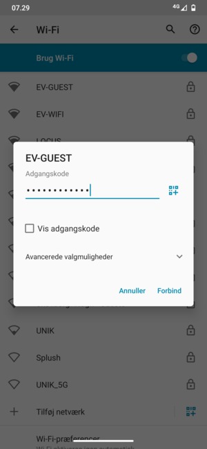 Indtast Wi-Fi adgangskoden og vælg Forbind